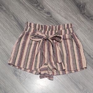 Hummingbird Paperbag Waist Striped Tie Cotton Shorts